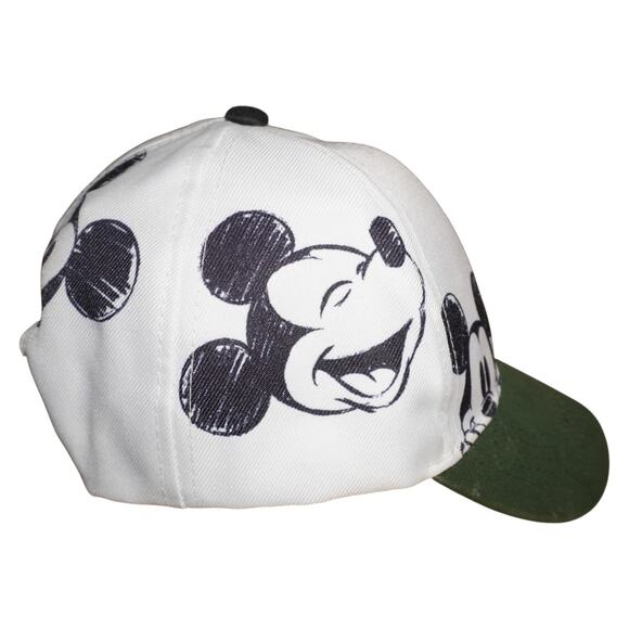 Disney Mickey Mouse Baseball Cap White Black Sketch Print Green Visor Snapback - Picture 3 of 4